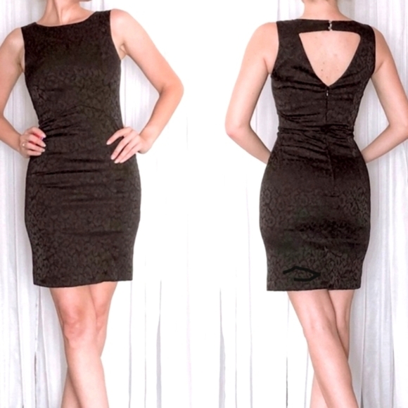 H&M ✦ Black Animal Print Dress 2 ✦ Cutout Back Lined Structured Sleek Stretch 2 - Picture 14 of 16